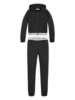 Calvin Klein Jeans Girls Shadow Logo Tape Zip Through Set - Black, Size Age: 8 Years, Women
