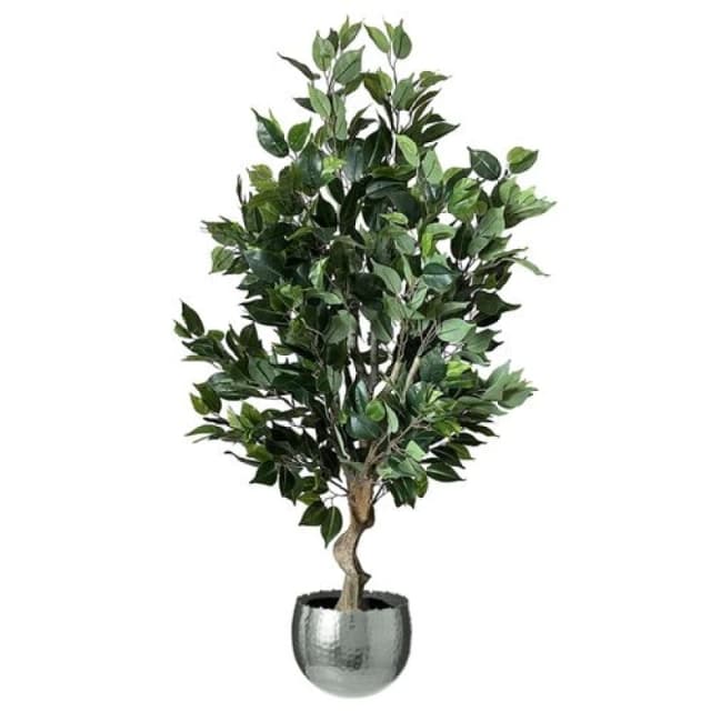 Leaf 100cm Premium Artificial Ficus Twist Tree Silver Curve Planter Green