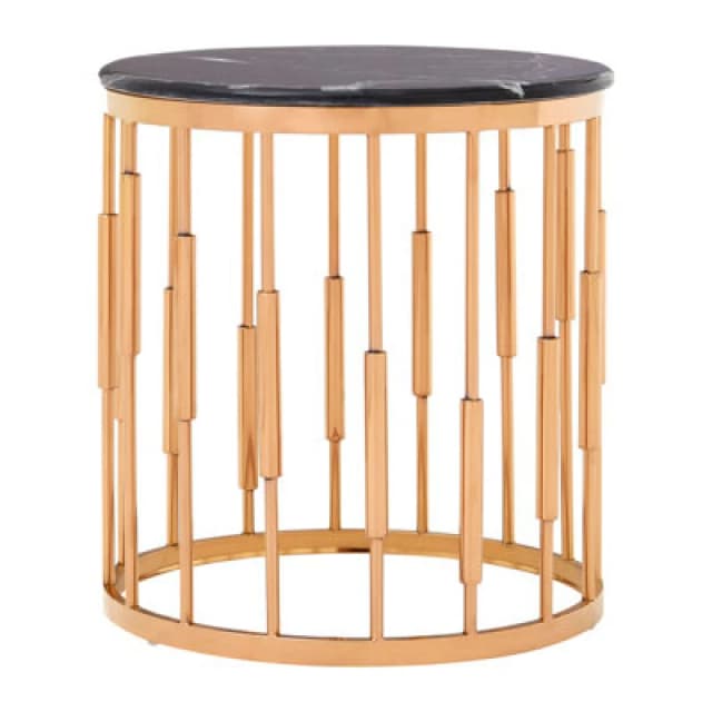 Orsina Functional Round Copper Finish Side Table, Luxury Modern Side Table For Livingroom, Sturdy Bedside Table