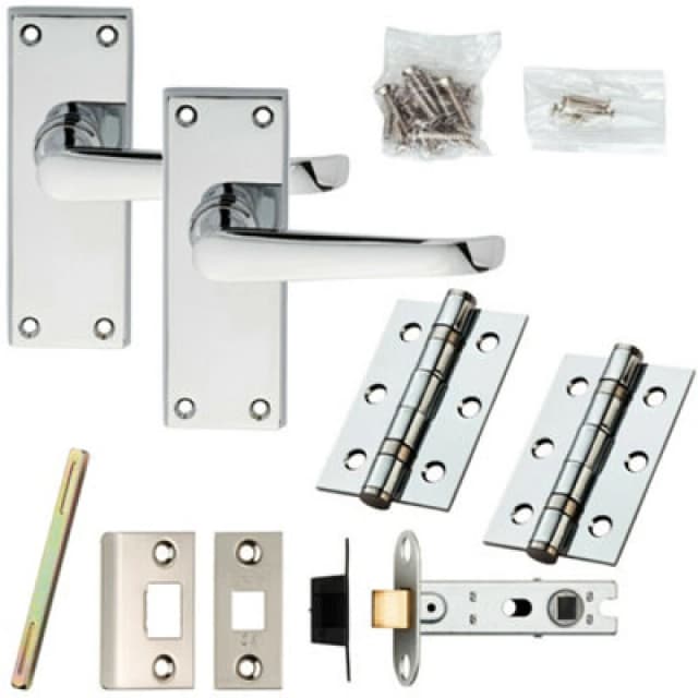 Loops Door Handle & Latch Pack Chrome Victorian Straight Lever Backplate 150 x 42mm Multi