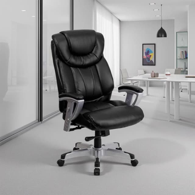 FWStyle FWStyle Black Faux Leather Cushioned High Back Executive Office Chair Black One Size Unisex 5056413134127