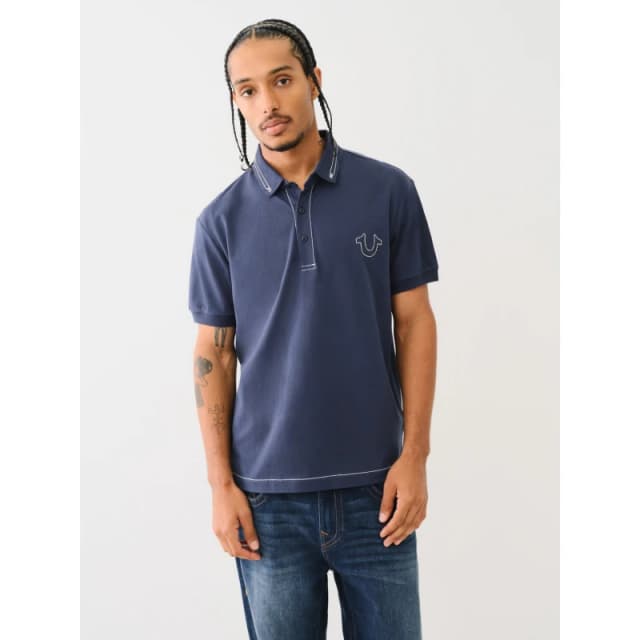 True Religion Big T Embroidered Polo Shirt - Blue Blue M