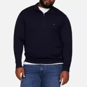 Tommy Hilfiger Mens Big & Tall Pima Organic Cotton & Cashmere Mock Zip Jumper - Desert Sky - 3XL