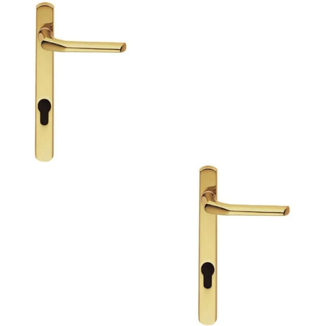 Loops 2x Straight Lever Door Handle on Lock Backplate Polished Brass 208mm X 25mm Metallics