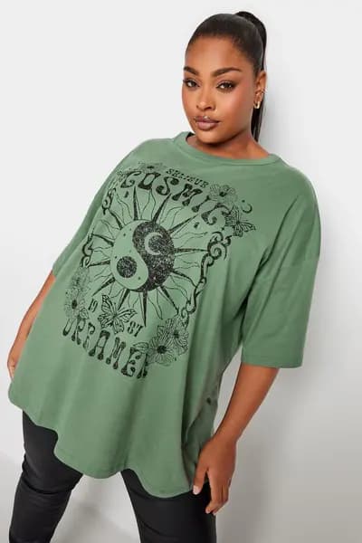 Yours Printed Boxy T-Shirt Green