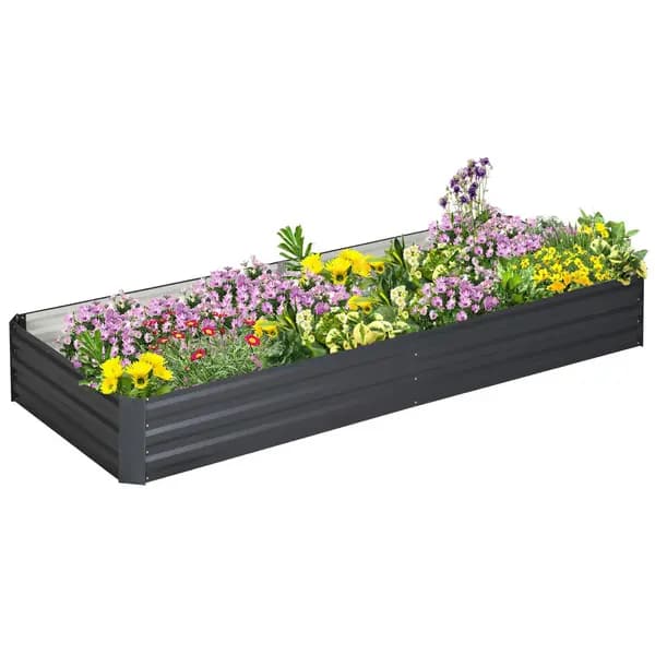 Outsunny Galvanised Raised Garden Bed w/ Open Bottom - Grey