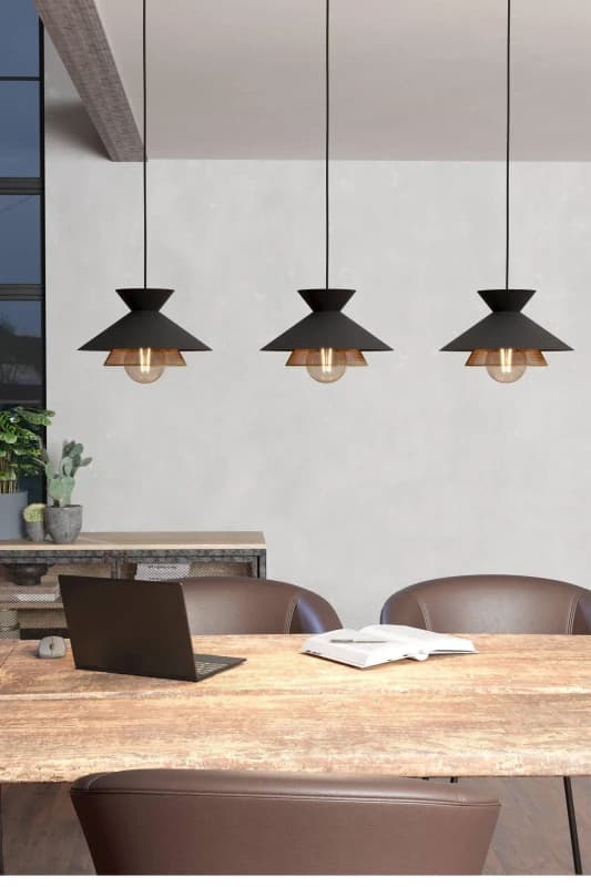 EGLO Grizedale Black & Brass 3-Light Pendant Black