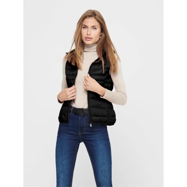 Only Sleeveless Hooded Jacket with Zip and Pockets Black female