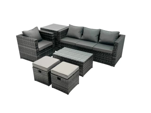 Fimous Outdoor Coffee Table Sofa Set with Side Table 2 Small Footstool in Dark Grey Dark Grey Unisex