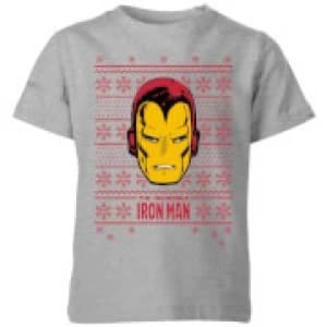Marvel Iron Man Face Kids Christmas T-Shirt - Grey - 11-12 Years