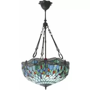 Tiffany Glass Hanging Ceiling Pendant Light Blue Dragonfly 3 Lamp Shade i00107