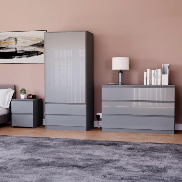 Lassic Vida Designs Glinton Gloss 3 Piece Bedroom Set 4 Grey unisex 3 Piece