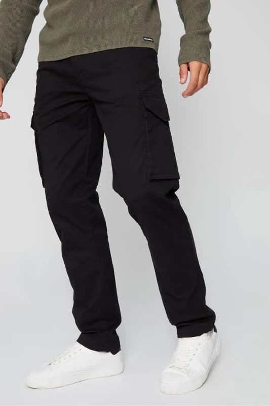 Threadbare Threadbare Men 'Drill' Cotton Cargo Trousers With Stretch in Black Size: 32R Black 32R Male 7625914331243