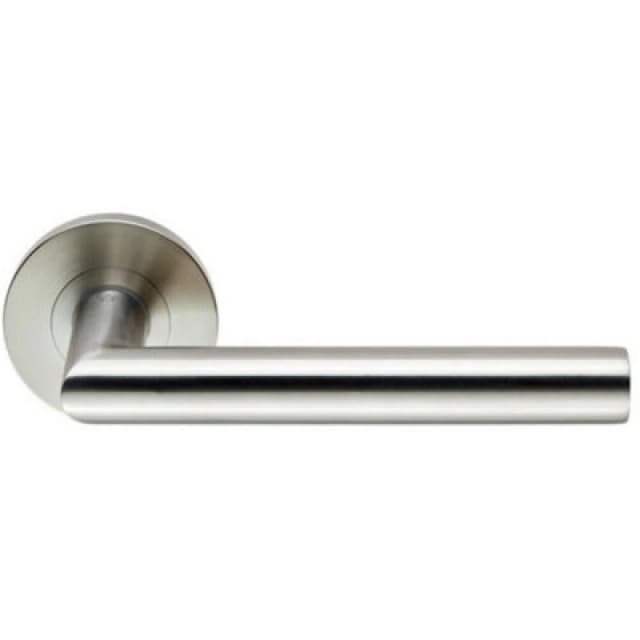 Loops PAIR Round Mitred Bar Safety Handle on Round Rose Concealed Fix Satin Steel Metallics
