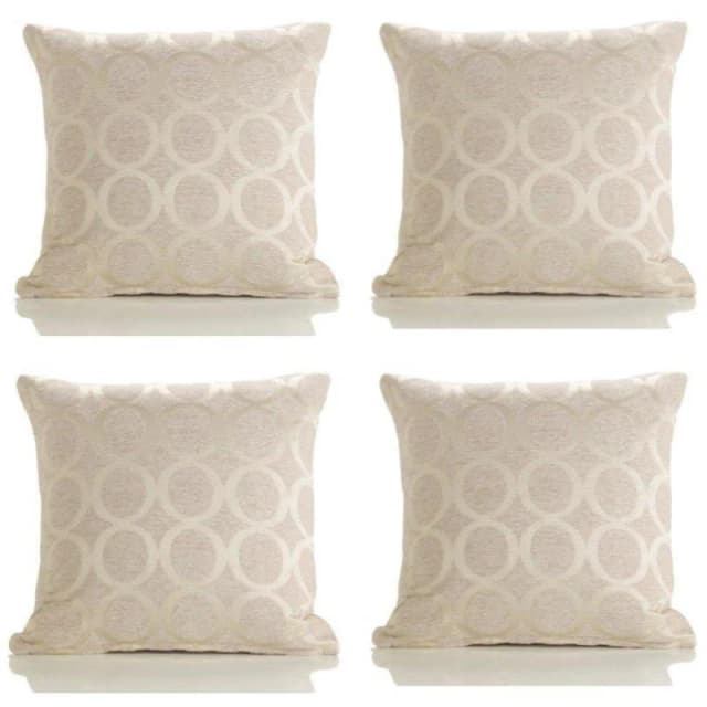 Alan Symonds Geometric O Chenille Cushion Set of 4 Cream unisex 45x45cm