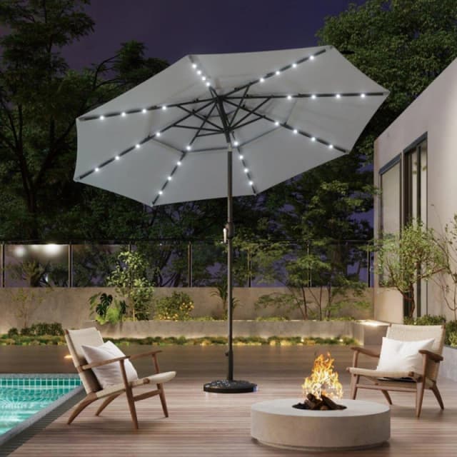 Breeins 3-Tier Umbrella with Solar Lights Light Grey Grey L