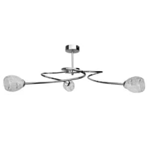Flower Multi Arm Semi Flush Ceiling Light Silver, 63cm, 3x E27