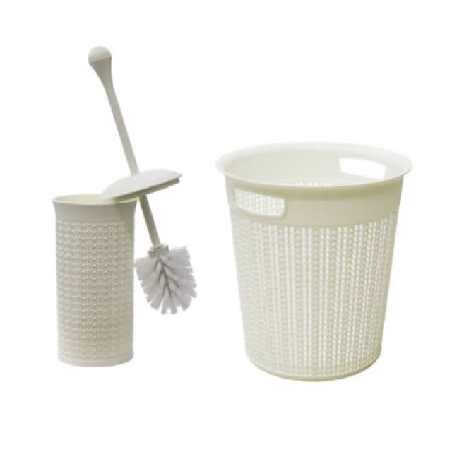 Jvl Loop Toilet Brush And Round Plastic Bin - White