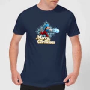 Nintendo Super Mario Mario Snowball Christmas Navy T-Shirt - L - Navy