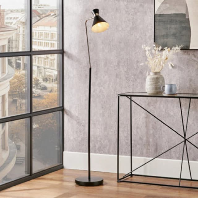 Pacific Lifestyle Black Brushed Silver Metal Floor Lamp