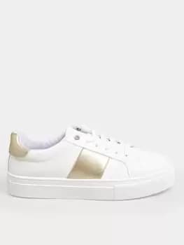 Yours Yours Extra Wide Fit Side Stripe Trainer Gold, Size 4, Women