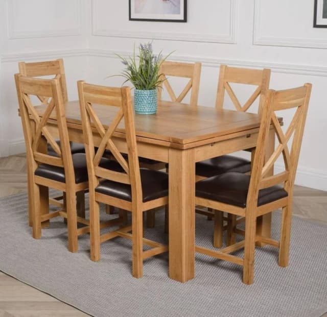 Thats Furniture Richmond 140-220cm Oak Extending Dining Table & 6 Berkeley Leather Chairs in Brown Brown Unisex