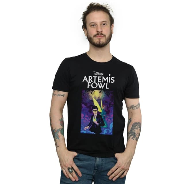 Disney Men Artemis Fowl Book Cover T-Shirt in Black Size: Small Black S Male 5059400879841