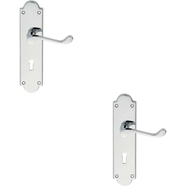 Loops 2x PAIR Victorian Scroll Handle on Lock Backplate 205 x 49mm Polished Chrome Multi