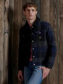 Superdry Highwayman Wool Sherpa Trucker Jacket - Navy Size M Men