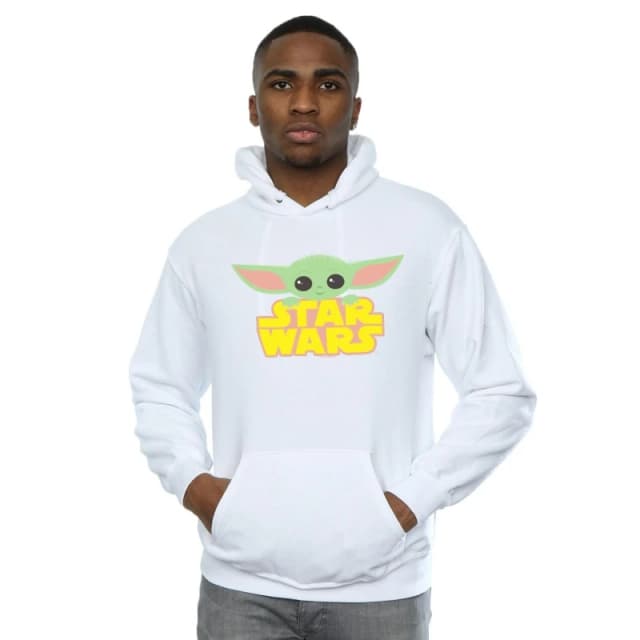 Star Wars Star Wars Men The Mandalorian The Child And Logo Hoodie in White Size: Small White S Male 5059400816624