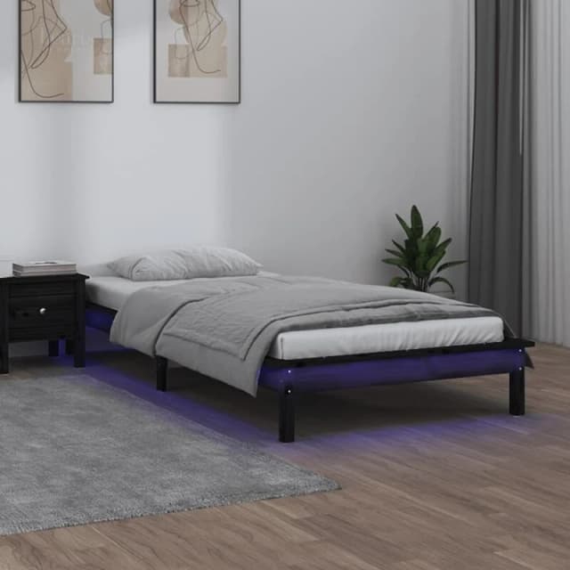 vidaXL LED Bed Frame Black 75x190cm Small Single Solid Wood, Black 820635