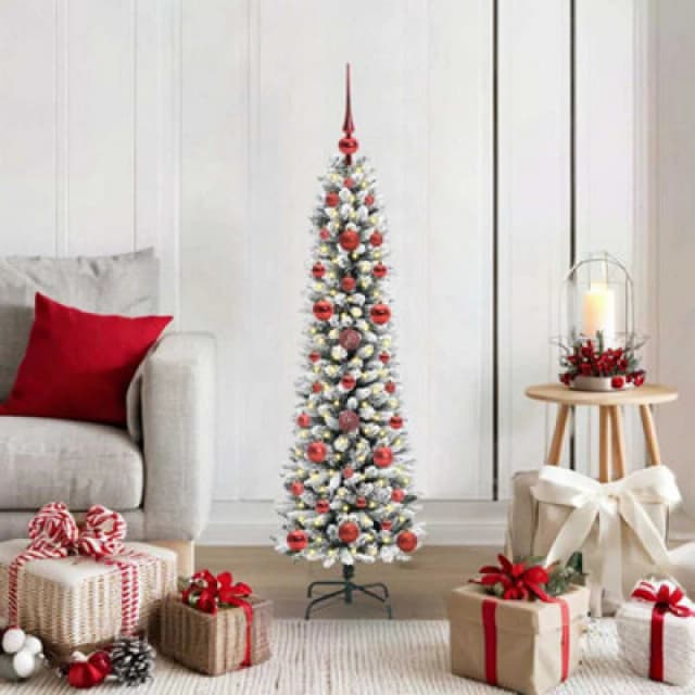 vidaXL Artificial Christmas Tree with 150 LEDs, Red Balls Green and white 120 cm, Green 3396081