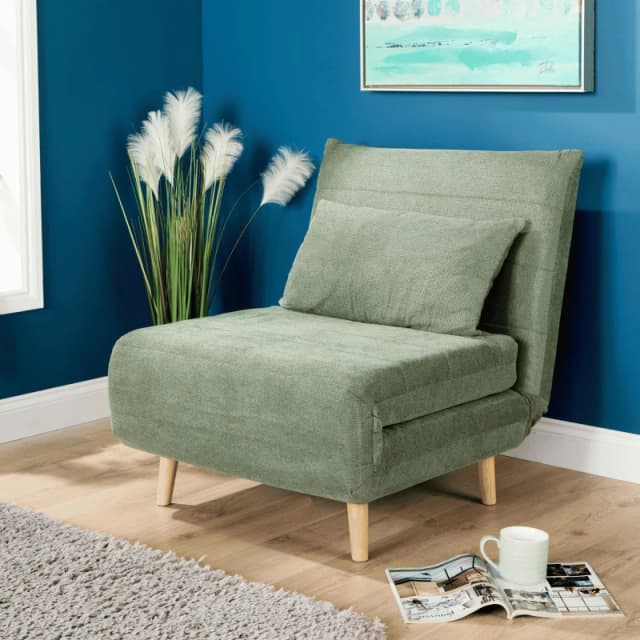Home Source Lorena Single Clic Clac Green Upholstered Sofa Bed Lounger Chair
