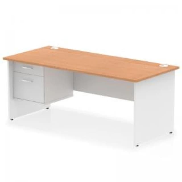 Impulse Impulse 1800 x 800mm Straight Office Desk Oak Top White Panel End Leg with 1 x 2 Drawer Fixed Pedestal MIRDP18FP2OAKWHT