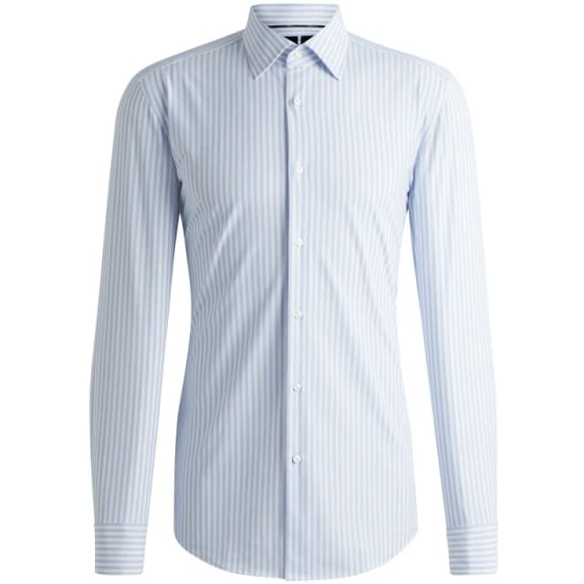 Boss Mens Hank Knitted Long Sleeve Tailored Fit Oxford Shirt Light/Blue male 15 inch