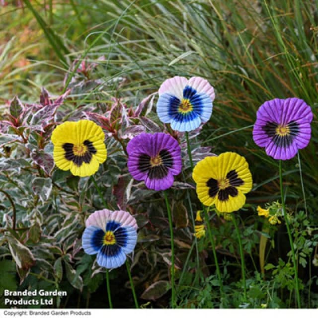 Garden Gear Metal Pansy Flower Stakes Decorative Ornament, Set Of 6