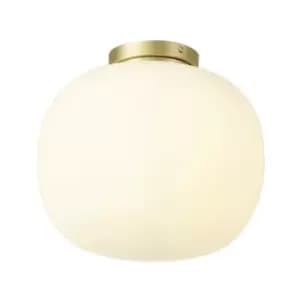 Luminosa Lighting - Luminosa Cheektowaga Medium Oval Ball Flush Fitting E27 Satin Gold Base With Frosted White Glass Globe