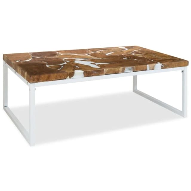 Coffee Table Teak Resin 110x60x40cm White and Brown