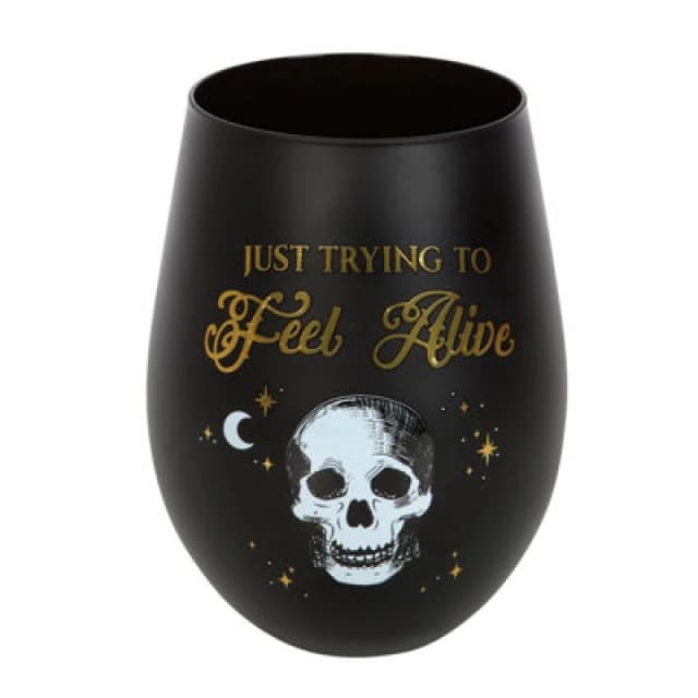 Something Different Something Different Just Trying To Feel Alive Stemless Wine Glass in Jet Black Jet Black One Size Unisex 5063527899828