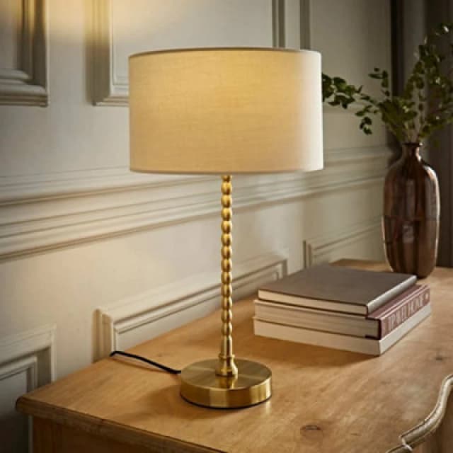 ValueLights ValueLights Maeve Fabric Drum Lamp Shade Brushed Gold Bobbin Bobble Table Lamp in Natural Natural One Size Unisex 5059406065149