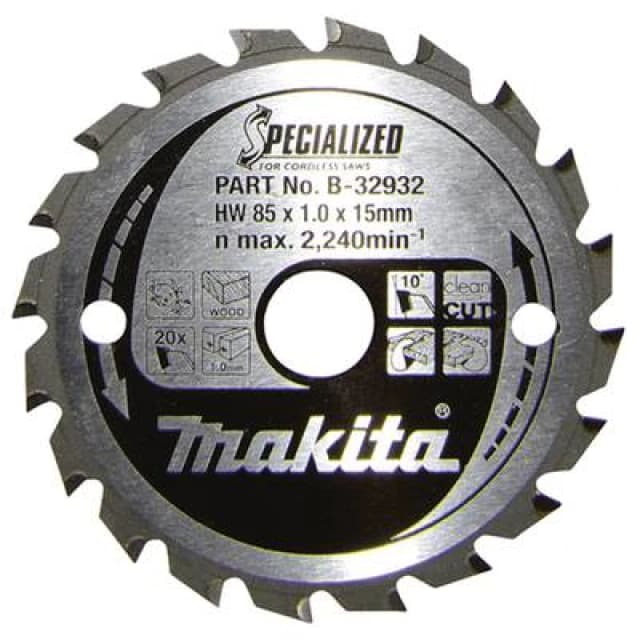 Makita Makita SPECIALIZED B-32932 Carbide metal circular saw blade 85 x 15 x 0.7mm Number of cogs: 20 B-32932