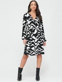 Wallis Swirl Wrap Dress - Monochrome, Mono, Size 12, Women