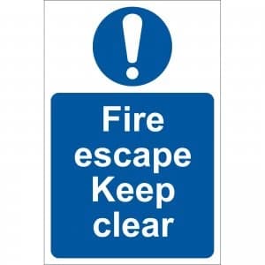 Draper Fire Escape Keep Clear Sign 200mm 300mm Standard