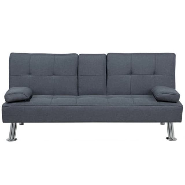 Beliani Sofa Bed 3 Seater Roxen Fabric Dark Grey