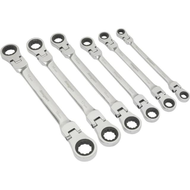 Loops 6pc Flexible Head Double Ended Ratchet Ring Spanner Set - 12 Point Metric Wrench Multi