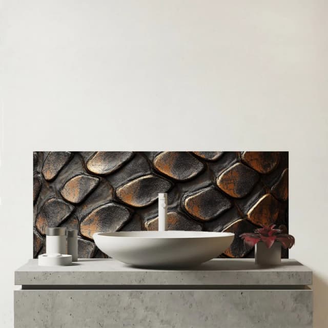 Warren Reed - Designer Snakeskin Pattern Print Glass Bathroom Splashback in Brown Brown Unisex