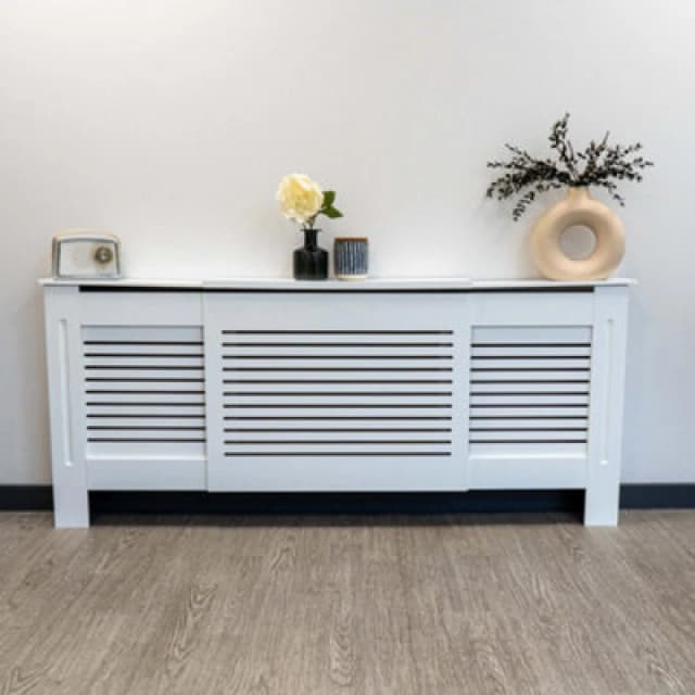 Jack Stonehouse White Horizontal Slat Mdf Radiator Cover - Adjustable - 140-204Cm (W) X 81.5Cm (H) X 19Cm (D)