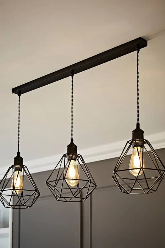 ValueLights ValueLights Diablo Geometric Shade 3 Drop Bar Black Diner Ceiling Pendant Light Black One Size Unisex 5059406062506