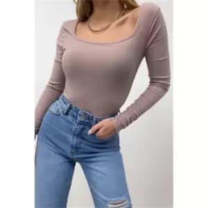 I Saw It First Mink Petite Rib Square Neck Bodysuit - Pink