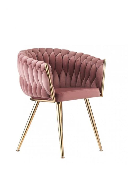 Life Interiors Single Roma Knot Velvet Armchair with Gold Metal Legs, Modern Tufted Design for Living Room in Pink Pink Unisex